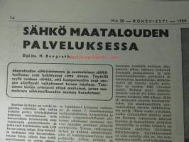 Koneviesti 1959, sis. mm. seur. artikkelit / kuvat / mainokset; Yksiakselisetraktorit pien- ja kääpiötilojen yleiskoneita, Leikkuupuimuri Aros (Aktiv) M2S,