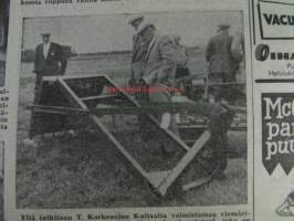 Koneviesti 1959, sis. mm. seur. artikkelit / kuvat / mainokset; Yksiakselisetraktorit pien- ja kääpiötilojen yleiskoneita, Leikkuupuimuri Aros (Aktiv) M2S,