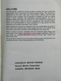 Chevrolet 1981 Owner&#039;s and Driver&#039;s Manual Diesel Engine Supplement - Omistajan käsikirjan lisäosa dieselmottorilla varustettua autoa varten