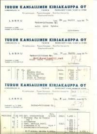 Turun Kansallinen Kirjakauppa  Oy, lasku 1955 - firmalomake 3 kpl