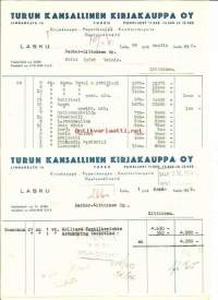 Turun Kansallinen Kirjakauppa  Oy, lasku 1955 - firmalomake 2 kpl