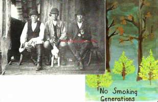 Veljekset Vornanen piiputtelee I K Inhan valokuvassa 1890-luku  Museoviraston reprint postikortti,ja No Smoking Generations, maailman tupakaton päivä 1984 -