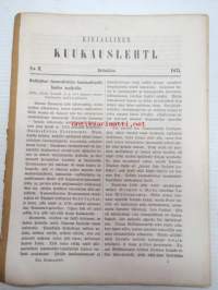 Kirjallinen kuukauslehti 1871 nr 2 helmikuu, sis. mm. seur. artikkelit; Katsahdus suomenkielisen sanomakirjallisuuden waiheisiin (Puhe, pidetty 15.1.1871 Suomen