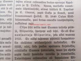 Kirjallinen kuukauslehti 1871 nr 2 helmikuu, sis. mm. seur. artikkelit; Katsahdus suomenkielisen sanomakirjallisuuden waiheisiin (Puhe, pidetty 15.1.1871 Suomen