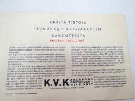 Vaaoista ja puntaroimisesta - K.V. Karlsson Konetehdas Oy Helsinki - Eräitä tietoja 15 ja 20 kg:n KVK-vaakojen rakenteesta, myyntiesite