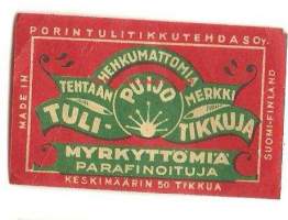 Puijo  tulitikkuja -  tulitikkuetiketti