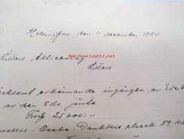 Arkitekt Walter Jung - Littoinen Oy, Turku, 11.12.1924 -asiakirja, alkuperäinen allekirjoitus