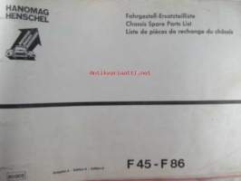 Hanomag Henschel Ersatzteile-Katalog Chassis Spare Parts List F 45-F 86, Edition A  - Varaosaluettelo