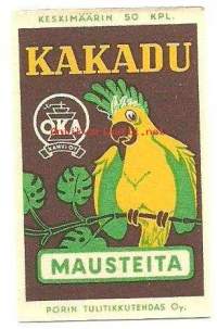 Kakadu Mausteita / OKA-  tulitikkuetiketti