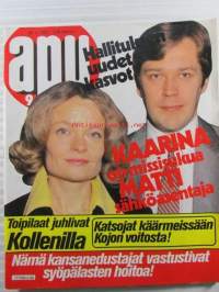 Apu 1982 nr 9, sis. mm. seur. artikkelit / kuvat / mainokset; juha mieto vanhoille ja väkevä elämä, lapin kaunein kylä tuhon edessä Pelkosenniemen Suvannon