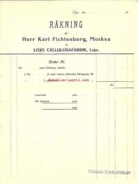 Lojo Cellulosafabrik - Karl Fichtenberg Moskva, Lojo     1910-luku  - blanco firmalomake  2 eril