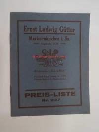 Ernst Ludvig Gütter &quot;ELGMA&quot; Preis-Liste nr 237 -soittimenrakennuksen työkaluja, soittimia, tarvikkeita -tuoteluettelo