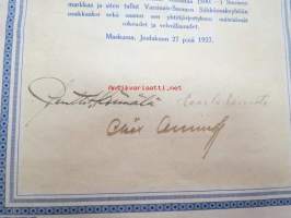 Varsinais-suomen Sähköosakeyhtiö osakekirja nr 287, sähköasentaja Matti Jalava, 500 mk
