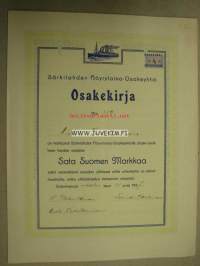 Särkilahden Höyrylaiva-Osakeyhtiö -osakekirja nr 319 Antti Luostarinen . 22 x 29 cm osakekirja. Allekirjoittajina H. Vehviläinen, Antti Luostarinen ja Tuomas