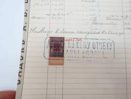 Otzet A.V. Verentseva - ribnaja targovlja u Semnovskavo mosta, 19.5.1888 -5 kopeekan veromerkillä (gerbovaja marka) varustettu asiakirja / lasku