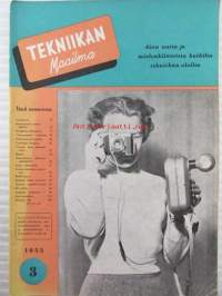 Tekniikan Maailma 1955 nr 3, sis. mm. seur. artikkelit / kuvat / mainokset; Tekniikan Maailma koekuvaa Flexaret IIIa, Suurennuskone, Pre-selektori suora