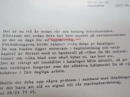 Orrefors -lasitehtaan hinnaston täydennys- ja muutossivut 1975