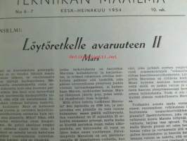 Tekniikan Maailma 1954 nr 6-7, sis. mm. seur. artikkelit / kuvat / mainokset; Letkuvarsihiomakone - monikäyttöinen työkalu, Pieni puusorvi kotikäyttöön,