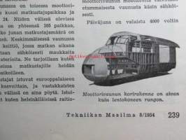Tekniikan Maailma 1954 nr 8, sis. mm. seur. artikkelit / kuvat / mainokset; Kannessa pienoiskamera Colibri, Kameran sähkömagneettinen laukaisija, 4W