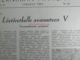 Tekniikan Maailma 1954 nr 10, sis. mm. seur. artikkelit / kuvat / mainokset; Nauhahiomakone rakennepiirustus ja osaluettelo, Kokokeraamiset radioputket, Leica M-3,