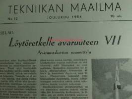 Tekniikan Maailma 1954 nr 12, sis. mm. seur. artikkelit / kuvat / mainokset; Kansikuvassa rikostutkimuskeskuksen projektiomikroskooppi, Hälytyslaite luotettava