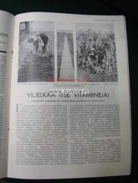 Kotiliesi 1932 nr 9 (kansi Martta Wendelin ) Toukokuu 1932. Askarteluohje: vesiratas. Artikkeli Torakat Suomesta sukupuuttoon.Värikuvassa matto, mallin nimi