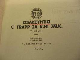 Oy C. Trapp ja K:ni jälk Turku laskulomake 19.8.1924