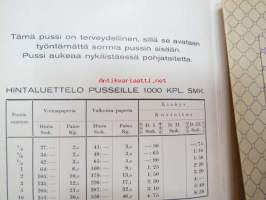 W. Rosenlew &amp; Co Oy Säkki- ja pussitehdas näytepussit 6 kpl -hinnasto näytepusseineen