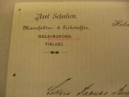 Axel Schalien Manufaktur &amp; Trikotaffär affärsblankett 25.6.1890