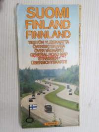 Suomi Finland / Finnland - Tiestön yleiskartta - Översiktskarta över vägnätet - General Road Map - Strassenübersichtskarte
