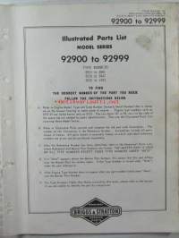 Briggs &amp; Stratton Illustrated Parts List model series 92900 to 92999 Type numbers 0010 to 0061 / 0110 to 0447 / 0510 to 1053 - Varaosaluettelo