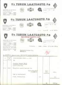 Turun Laatuauto Oy Turku 30.1.1958  - firmalomake  3 kpl
