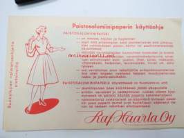 Paistos alumiinia -pakkauskääre, jossa käyttöohjeet ja herkkuvihjeitä, ei sisällä alumiinikäärettä