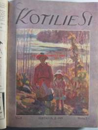 Kotiliesi sidottu vuosikerta 1929 Kansikuvituksia aikansa taitelijoilta mm. Maria Wiik, Viktor Westerholm, Santeri Salokivi ym. - Suomen kotitalousväen lehti