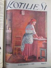 Kotiliesi sidottu vuosikerta 1929 Kansikuvituksia aikansa taitelijoilta mm. Maria Wiik, Viktor Westerholm, Santeri Salokivi ym. - Suomen kotitalousväen lehti