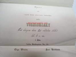 Bjudes att med dess närvaro behedra wår vigningsakt tisdagen  den 30 oktober 1883 i Åbo, Lilla Brahegatan nr 22, Olga Wialen, Karl Nordlund-kutsu vihkitilaisuuteen