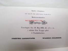 Bjudes ödmjukast att såsom vittne öfvervara vår sons döpelseakt, Söndagen den 25te Maj 1873 kl. 1/2 till 6 e.m. Josefina &amp; Carl Blomqvist -kutsu kastetilaisuuteen