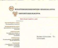 KK=Kulutusosuuskuntien Keskusliitto / OTK= Osuustukkukauppa 1956 - firmalomake