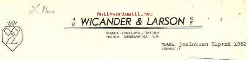 Wicander&amp;Larson Oy  1953 - firmalomake