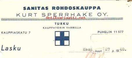 Sanitas Rohdoskauppa Kurt Sperrhake Oy   1949 - firmalomake