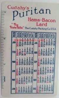 Cudahy´s Puritan Hams, Bacon, Lard -mainoskalenteri vuodelle 1928