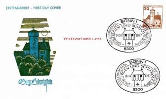 FDC Saksa Burgen Und Schlösser -Burg Ludwigstein, 14.04.1977. 30 Pf. Linnat ja linnoitukset -käyttömerkkisarjaa.