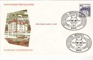 FDC Saksa Burgen Und Schlösser - Schloss Glücksburg, 14.04.1977. 10 Pf.  Linnat ja linnoitukset -käyttömerkkisarjaa.