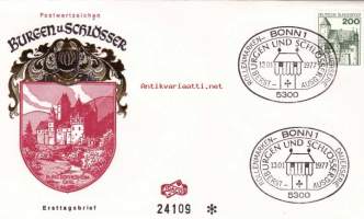 FDC Saksa Burgen Und Schlösser - Schloss Bürresheim-Eifel, 13.01.1977.  200 Pf.  Linnat ja linnoitukset -sarjaa.