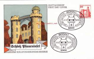 FDC Saksa Burgen Und Schlösser - Schloss Pfaueninsel, 14.02.1979.  20 Pf.  Linnat ja linnoitukset -käyttömerkkisarjaa. Rullanauhamerkki