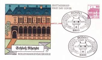 FDC Saksa Burgen Und Schlösser - Schloss Rheydt, 14.11.1979. 60 Pf.  Linnat ja linnoitukset -käyttömerkkisarjaa.