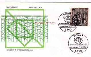 FDC Saksa Weltpostkongress Hamburg, 19.06.1984.  Maailman postikongressi. 60 Pf.