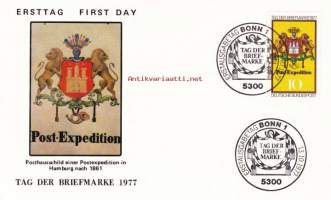 FDC Saksa - Tag der Briefmarke, 13.10.1977.  Postimerkin päivä. 10 Pf.  Kortti.