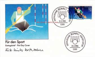 FDC Saksa - Für den Sport, 21.02.1985.  Urheilun hyväksi. 120 + 60 Pf.  Kanoottislalom.