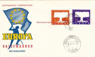 FDC Saksa - Europa Briefmarken des Saarlandes!, 16.09.1957.  20 + 35 Pf.  Saarinmaan Eurooppa-merkit!